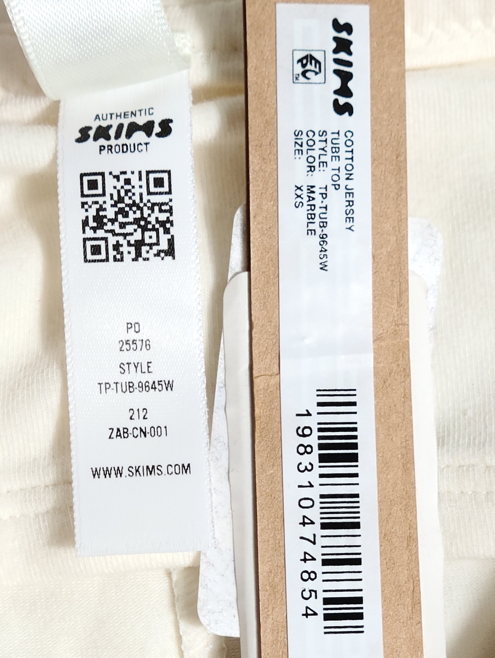 SKIMS Cotton Jersey Tube Top Off White White Marble Women XX-Small NEW - Picture 4 of 6